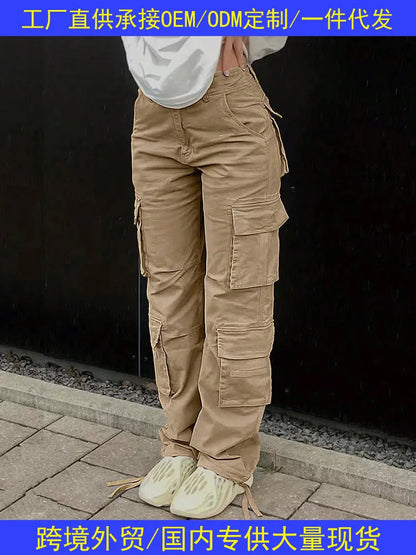 Casual Women's Tactical Pants Straight Leg Mountain Climbing High Street Spring Summer New Style Workwear Long Trousers