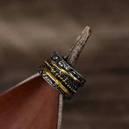 Bohemian geometric three-layer ring wide-sided ring retro timeless pattern ring couple jewelry