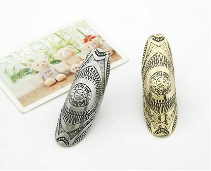 Bohemian Ethnic Ring Retro Style Punk Traditional Personality Carved Shield Joint Ring Statement Jewelry Fresh Accessories