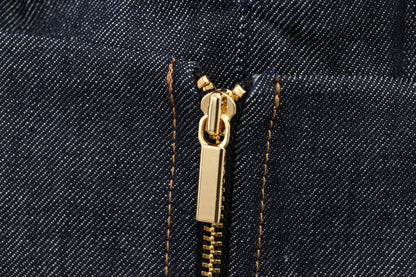 HH Female Spring Vintage Denim Blazer Long Sleeves Turn Down Collar Single Breasted Fake Pockets Street Fashion Coats