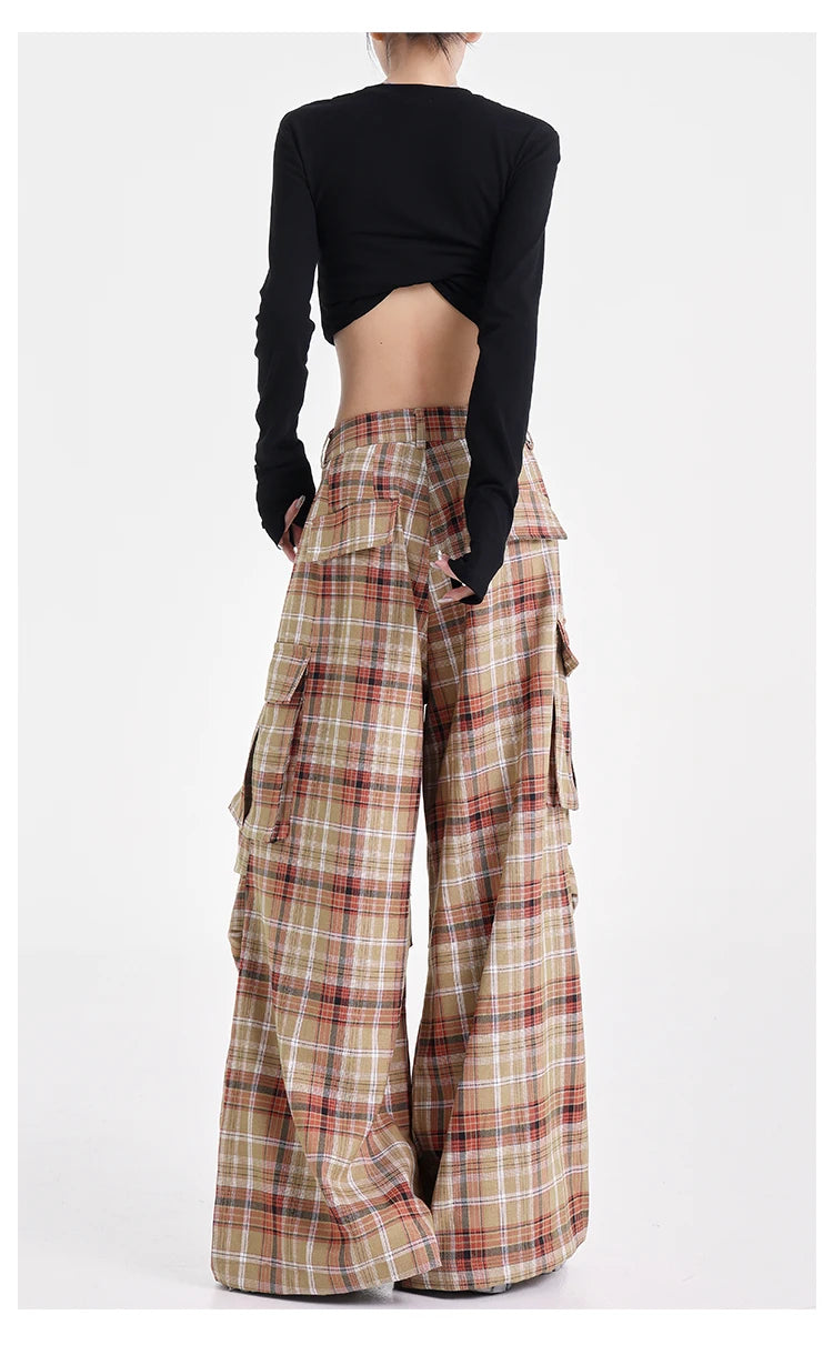Summer Women Harajuku Fashion Plaid Pants Vintage Y2k Japanese Streetwear 2000s Baggy Pantalones Loose Casual Long Trousers Kpop