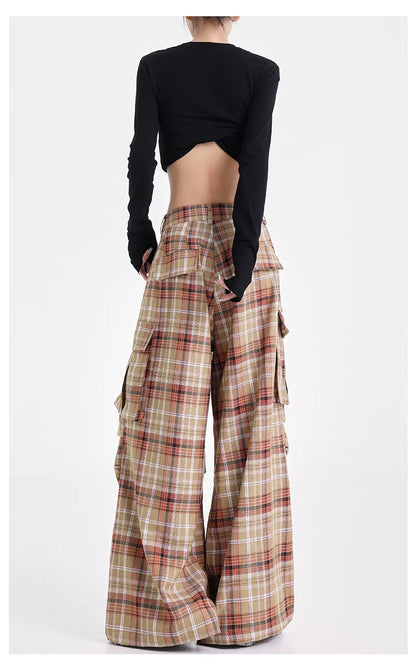 Summer Women Harajuku Fashion Plaid Pants Vintage Y2k Japanese Streetwear 2000s Baggy Pantalones Loose Casual Long Trousers Kpop