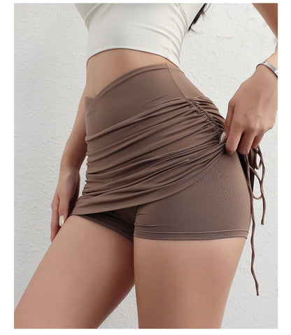 Women'S Drawstring High-Waisted Skirt Women Running Anti-Go Naked Yoga Shorts Full Fitness Tennis Sports Shorts