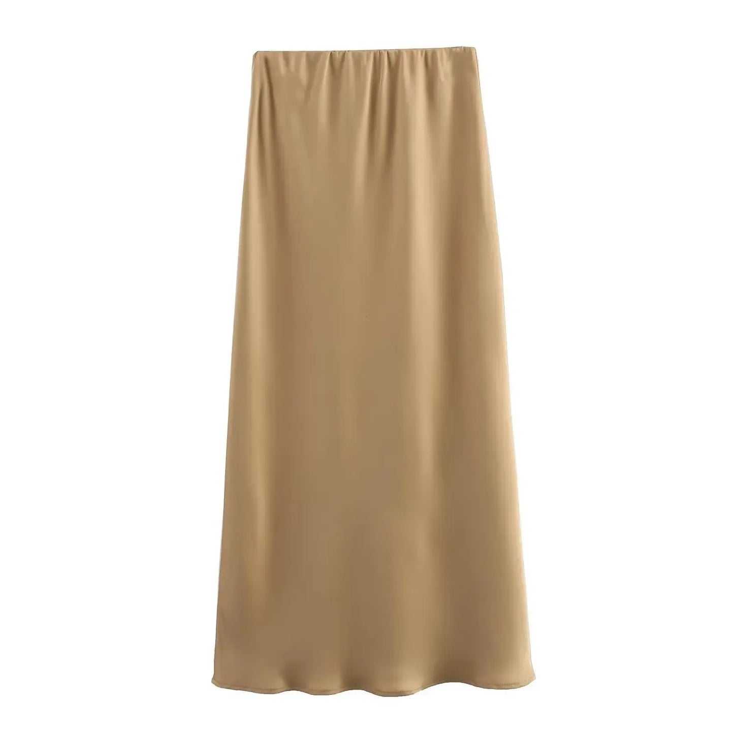 2024 Spring Summer New Women's High-Waisted Skirt European Style Silk-Satin Feeling Long Dress Solid Color Simple Design