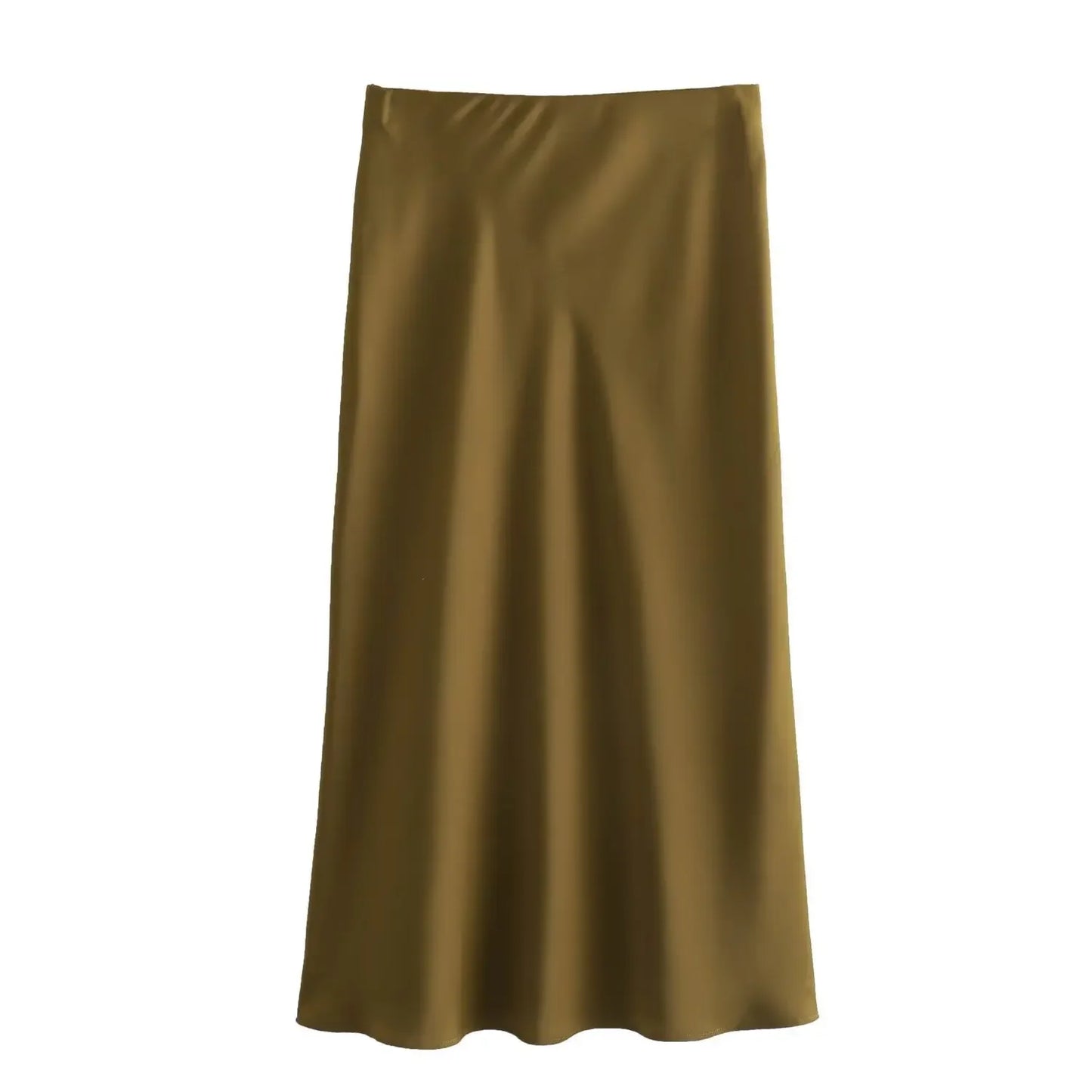 2024 Spring Summer New Women's High-Waisted Skirt European Style Silk-Satin Feeling Long Dress Solid Color Simple Design