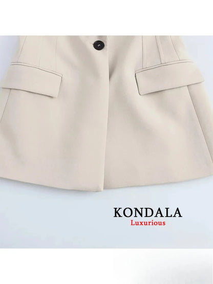 KONDALA Vintage Chic Office Lady Solid Women Suit Pockets V Neck Blazer Straight Loose Pants New Fashion 2025 Spring Autumn Sets
