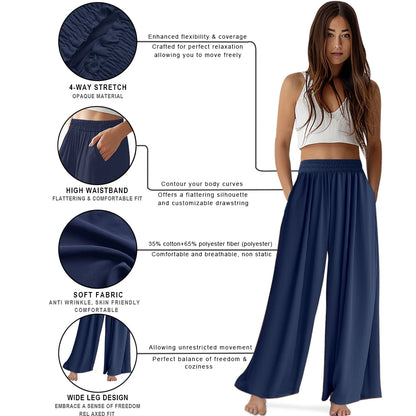 Spring Summer Women Elastic High Waisted Wide Leg Pants Female Solid Long Length Pants Casual Loose Plus Size Ladies Trousers
﻿