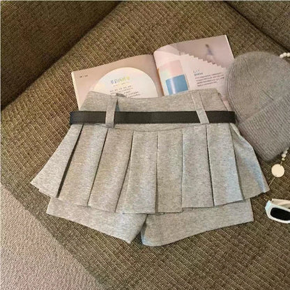Y2K Preppy Women Pleated Skirts Fashion All Match with Belt Ladies Mini Skirts Korean High Waist Streetwear Casual A Line Skirts