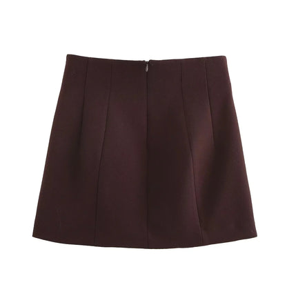 KONDALA 2025 Fall Winter Brown Elegant Office Lady Suits Fashion Shrug Pockets Blazers Elegant Zipper Skirts Chic Baggy Pants