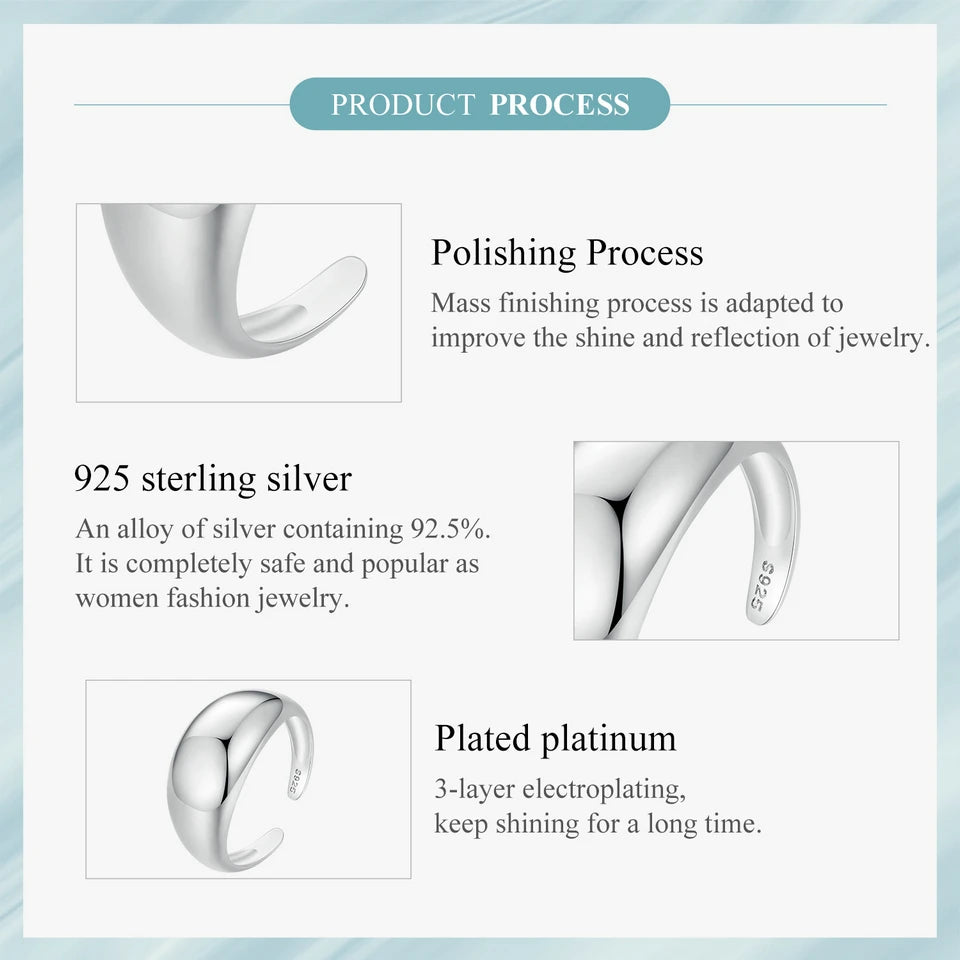 BAMOER 925 Sterling Silver Chunky Rings for Women Adjustable Bold Thick Statement Rings for Women Minimalist Rings