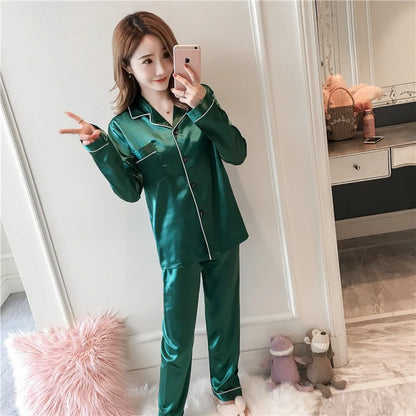 2024 New M-5XL Solid Women‘s Pajamas Elegant Classic Fashion Casual Female Sleepwear Spring Fall Long Sleeve Pants House Clothes