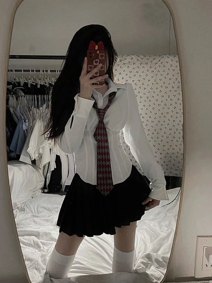 Y2K White Shirts Women Streetwear Tunic Long Sleeve Crop Tops Students Jk Preppy Korean Fashion Basic Slim All Match Blouses New