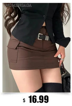 WOMENGAGA Leather Matte Slim Mini Sexy Fashion PU Hot Short High Waist Skirt Korean Nightclub Streetwear Wholesale Clothes 7ST