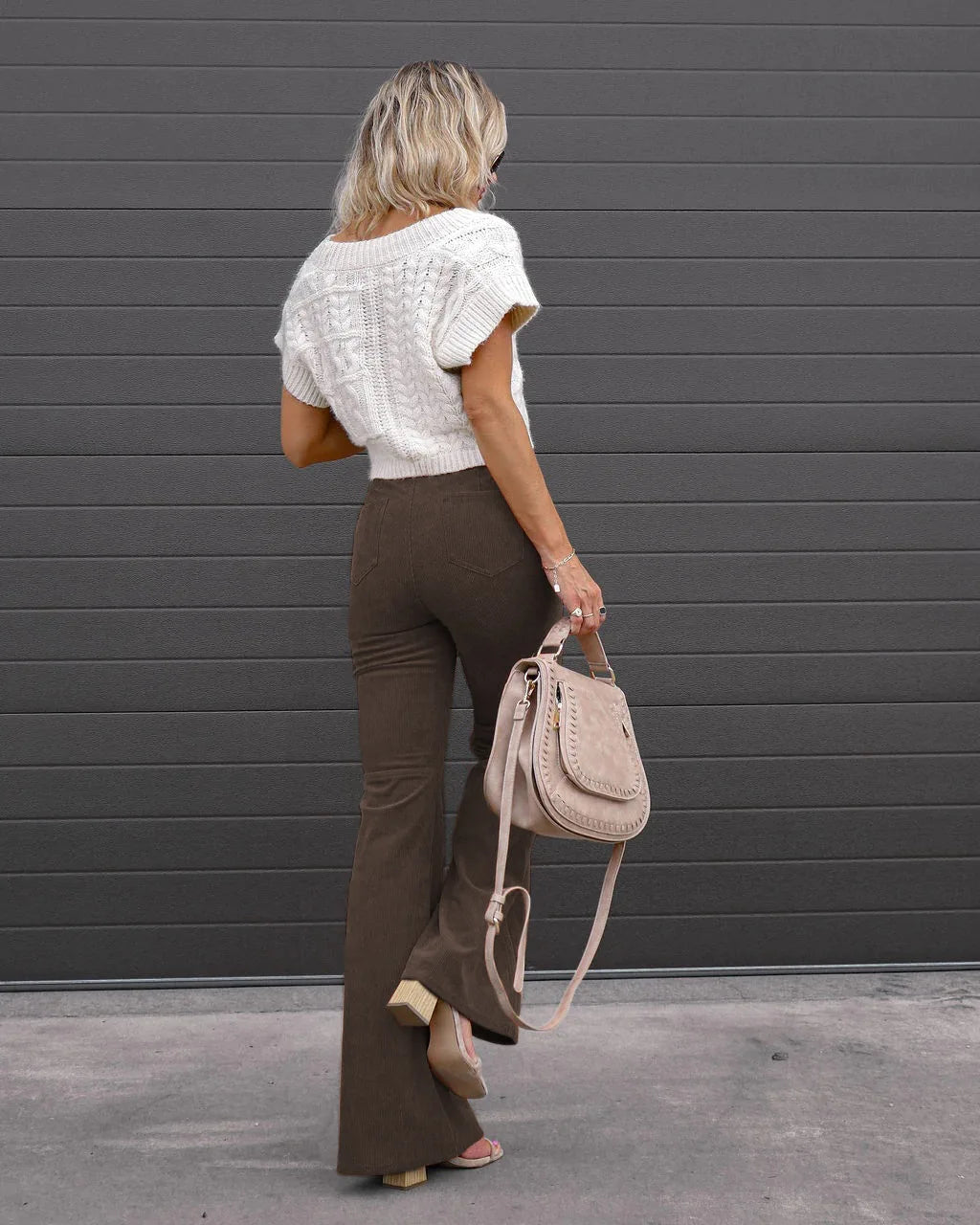 Ladies autumn new solid color corduroy temperament flared high waist casual trousers