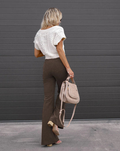 Ladies autumn new solid color corduroy temperament flared high waist casual trousers