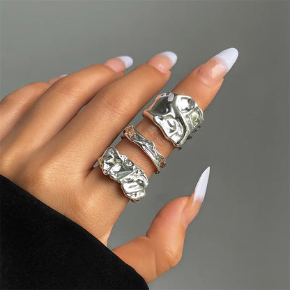 Gold Silver Plated Statement Irregular Pleated Open Ring for Women Big Wide Bold Finger Rings Chunky Jewelry 2024 New Hot