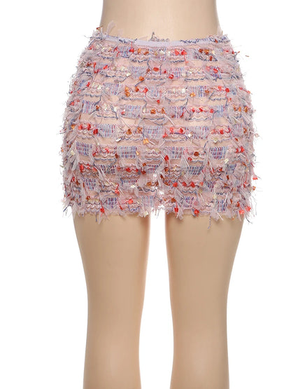 Weird Puss Colorful Tassel Skirts Peach Hip Women Thin Knit Wild Sexy Midnight Summer Trend Stretch Skinny Streetwear Bodycon