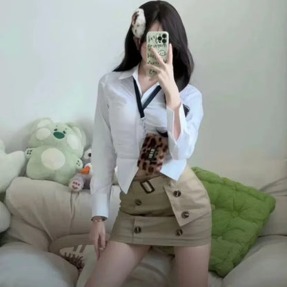 Preppy Shirt Women Sexy Summer Slim Waist Solid Sun Protection Thin Korean Style Office Lady Single Breasted Long Sleeve Formal