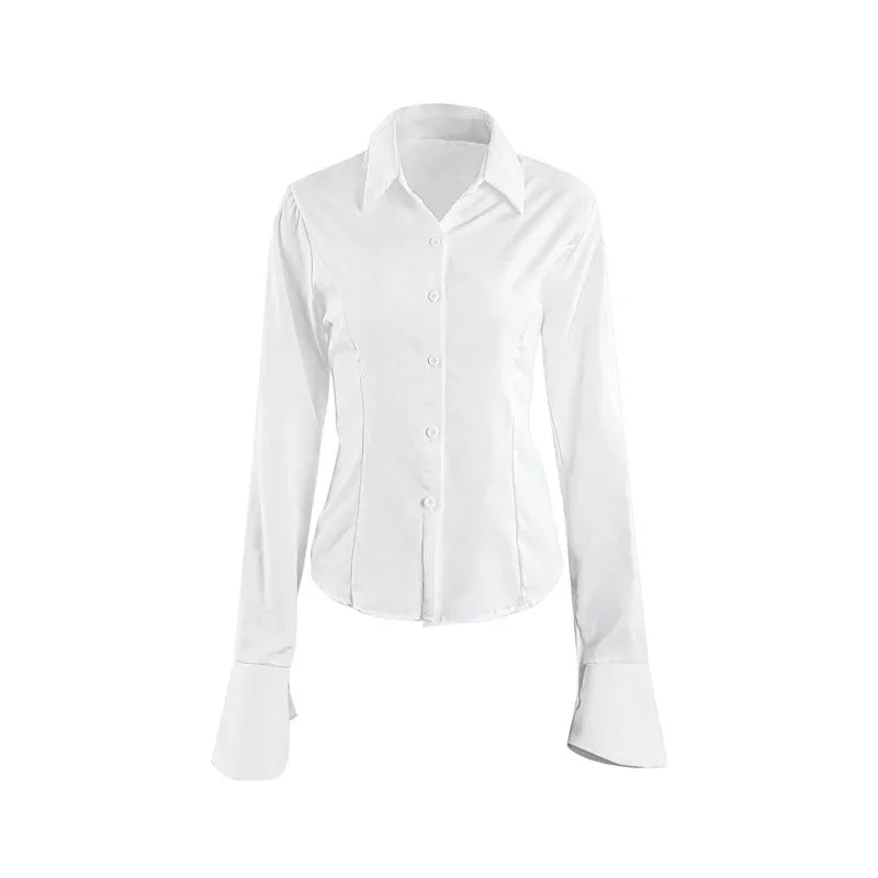 Sexy Slim Flared Sleeve Women's Shirt Solid Lapel Single-breasted Back Bandage Tunic Female Blouses Spring Trend New Lady