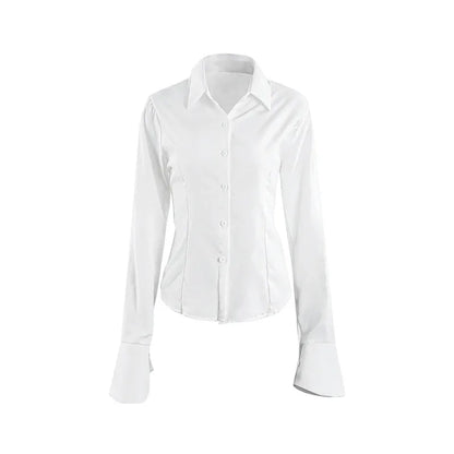 Sexy Slim Flared Sleeve Women's Shirt Solid Lapel Single-breasted Back Bandage Tunic Female Blouses Spring Trend New Lady