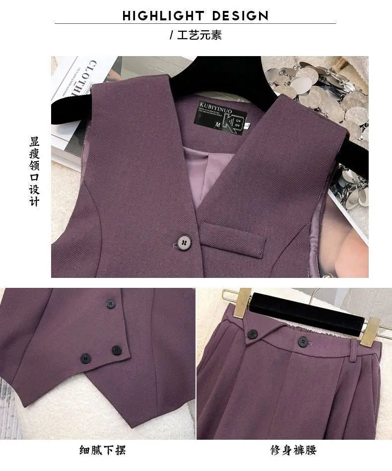 Simple Sleeveless Suit Vest Casual Wide Leg Pants Two-piece Set for Women 2025 New Elegant Suit Set