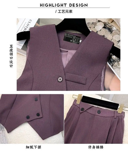 Simple Sleeveless Suit Vest Casual Wide Leg Pants Two-piece Set for Women 2025 New Elegant Suit Set