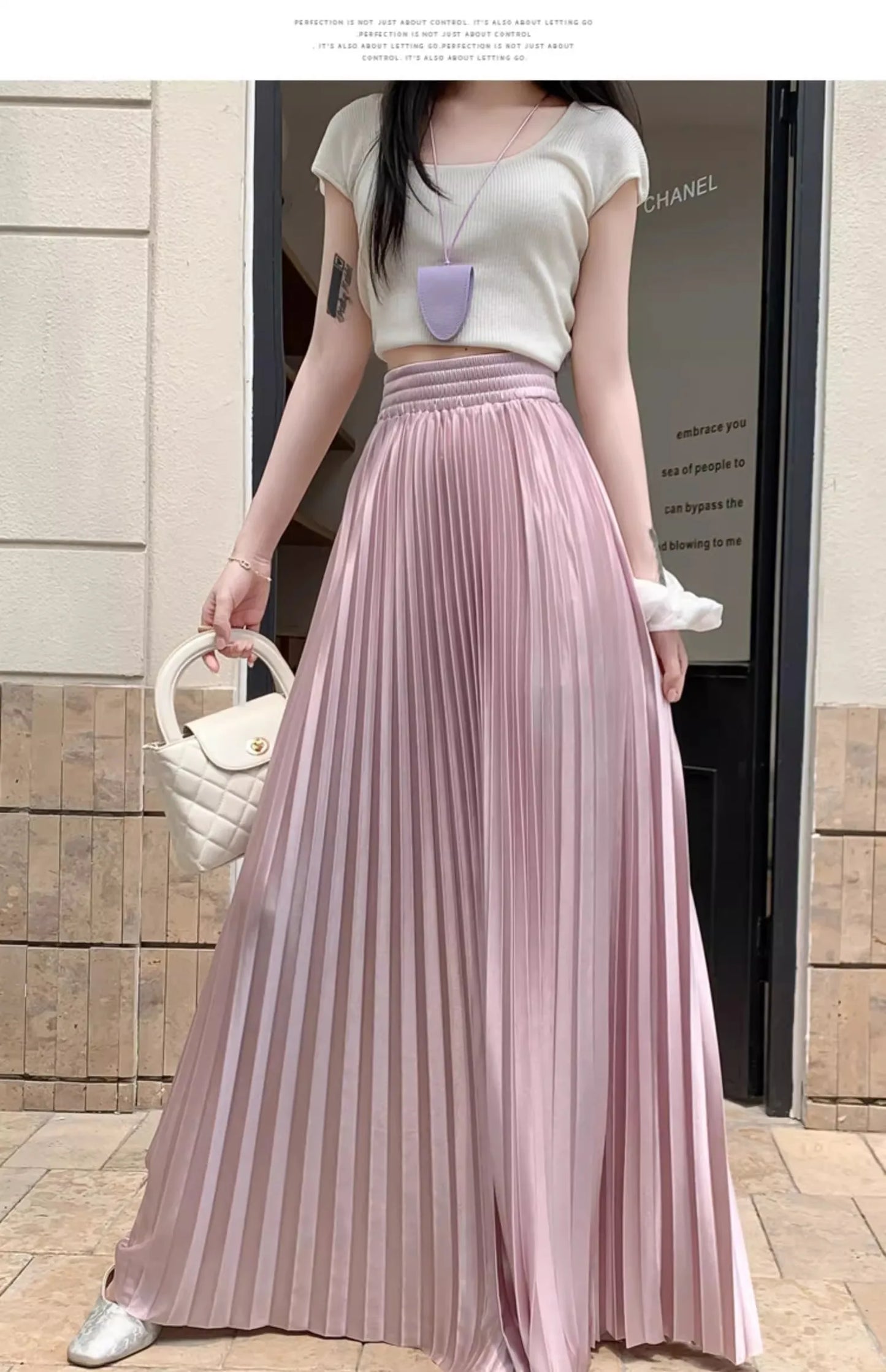 98cm Basics Maxi Pleated Skirt for Women New Korean Casual All-match Solid A Line High Waist Long Maxi Skirt Female