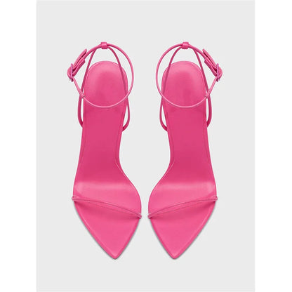 New black flat sandals with slim heels and sexy temperament, pointed high-heeled sandals for women, worn in plus sizes 33-46