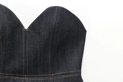 HH Female Spring Vintage Denim Blazer Long Sleeves Turn Down Collar Single Breasted Fake Pockets Street Fashion Coats