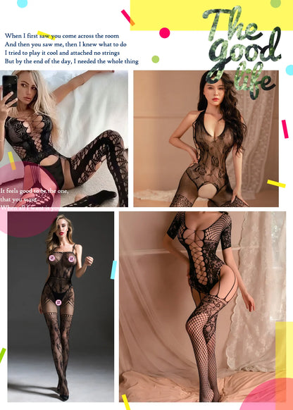 Lingerie without underwire, Body stocking for women, sexy intimate wear with strapless cups, open - back, see - through
