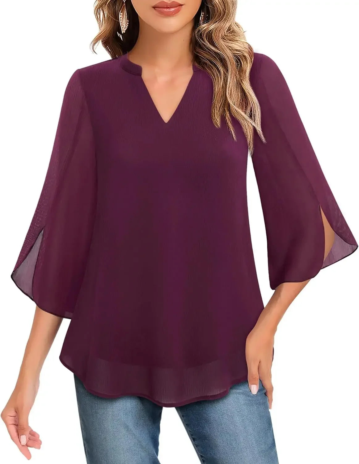 Casual Summer Hot Sale Of The Season Women's Shirt Loose V-neck Petal Sleeve Chiffon Blouse Fashionable Elegant Female Top with