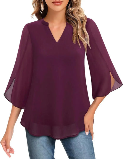 Casual Summer Hot Sale Of The Season Women's Shirt Loose V-neck Petal Sleeve Chiffon Blouse Fashionable Elegant Female Top with