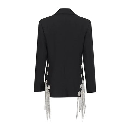 ZMEENNA White Blazer Notched Collar Single Button Patchwork Metal Tassel Jackets For Women 2025 Spring Fashion New Coats ZM628