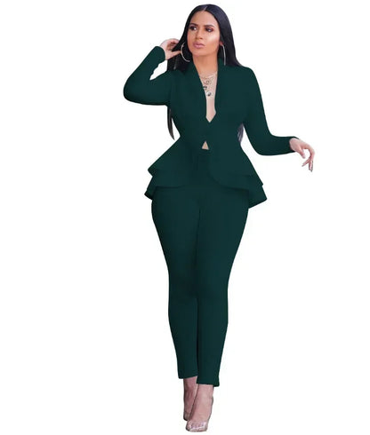 2025 Women's Formal Set 2PCS Tracksuit Full Sleeve Ruffles Blazers Pencil Pants Suit Two Piece Set Office Lady Outfits Uniform