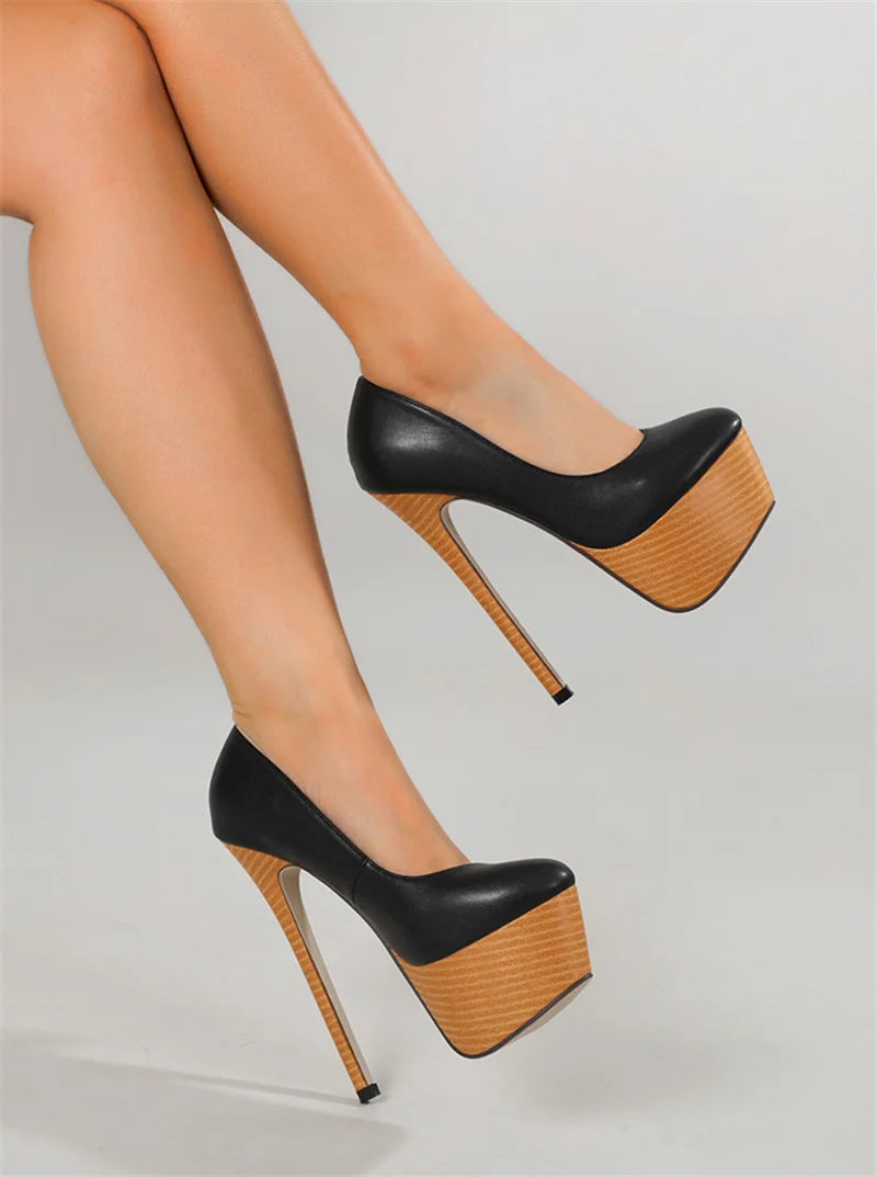 Liyke 2025 New Arrival Woodiness Platform Pumps Women Sexy Slingback Shallow Round Toe 16 CMSuper High Heels Shoes Zapatos Mujer