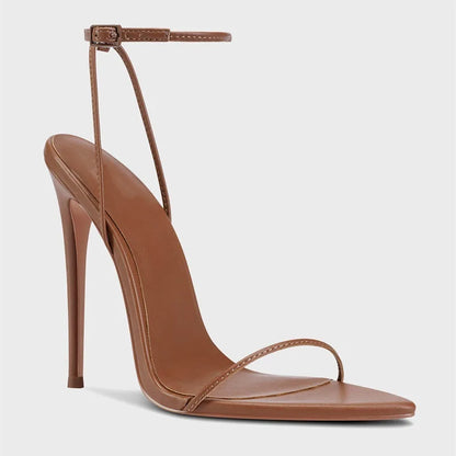 New black flat sandals with slim heels and sexy temperament, pointed high-heeled sandals for women, worn in plus sizes 33-46