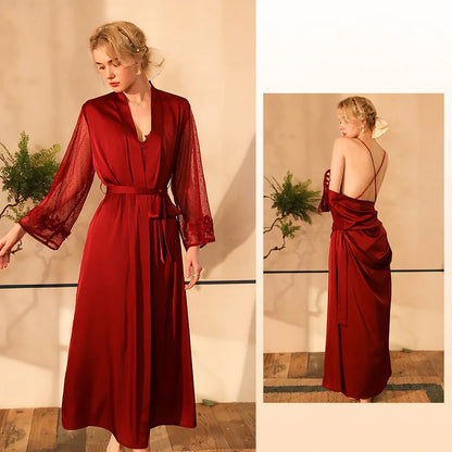 White Fashion Sexy Lounge Lace Nightgown Woman Negligee Women Dress Long Side Mesh Patchwork Extreme Sexy Nightgown Black FG485