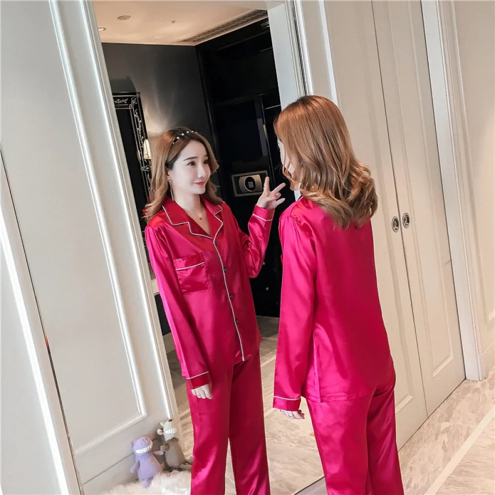 2024 New M-5XL Solid Women‘s Pajamas Elegant Classic Fashion Casual Female Sleepwear Spring Fall Long Sleeve Pants House Clothes
