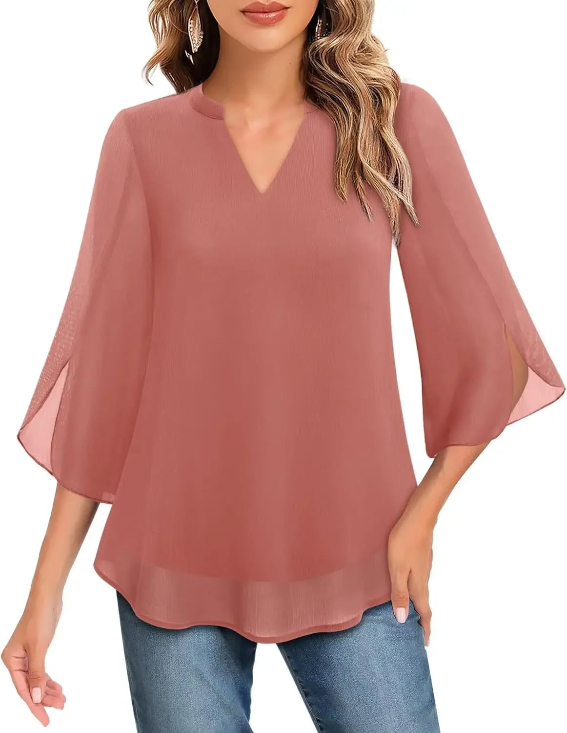 Casual Summer Hot Sale Of The Season Women's Shirt Loose V-neck Petal Sleeve Chiffon Blouse Fashionable Elegant Female Top with
