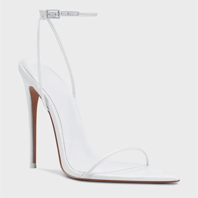 New black flat sandals with slim heels and sexy temperament, pointed high-heeled sandals for women, worn in plus sizes 33-46