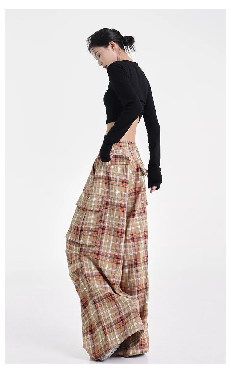 Summer Women Harajuku Fashion Plaid Pants Vintage Y2k Japanese Streetwear 2000s Baggy Pantalones Loose Casual Long Trousers Kpop