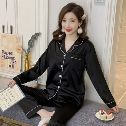 2024 New M-5XL Solid Women‘s Pajamas Elegant Classic Fashion Casual Female Sleepwear Spring Fall Long Sleeve Pants House Clothes