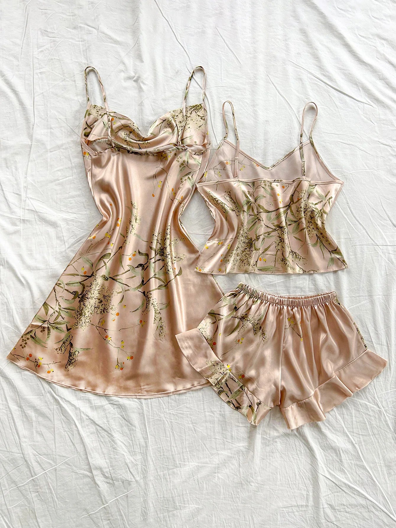 Women's Cherry Print Pajamas Sexy Fashion Halter Dress 3 Piece Women's Pajamas Set