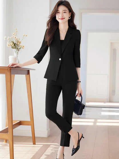 NAVIU Women Spring New Fashion Professional Suits Matching Set Korean Elegant Casual Blazer Coat Pants Two Piece Female Clothing