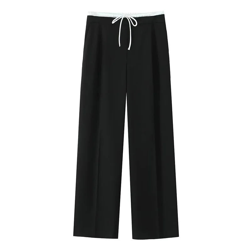 HXAO Women Pants Summer Baggy Pants For Woman Pleats Casual Black Pants Office Lace Up Fluid Trousers Boxer Gray Womens Pants