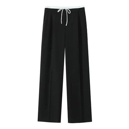 HXAO Women Pants Summer Baggy Pants For Woman Pleats Casual Black Pants Office Lace Up Fluid Trousers Boxer Gray Womens Pants