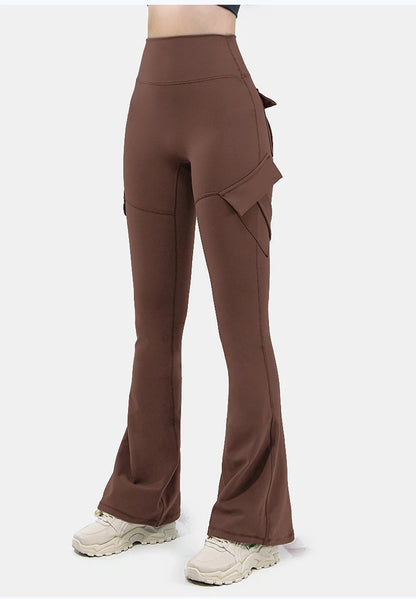 New Women Casual Bootleg Yoga Pants Plus Size Workout Flare Leggings High Waist dungarees  Pants with Pockets Sports Wear