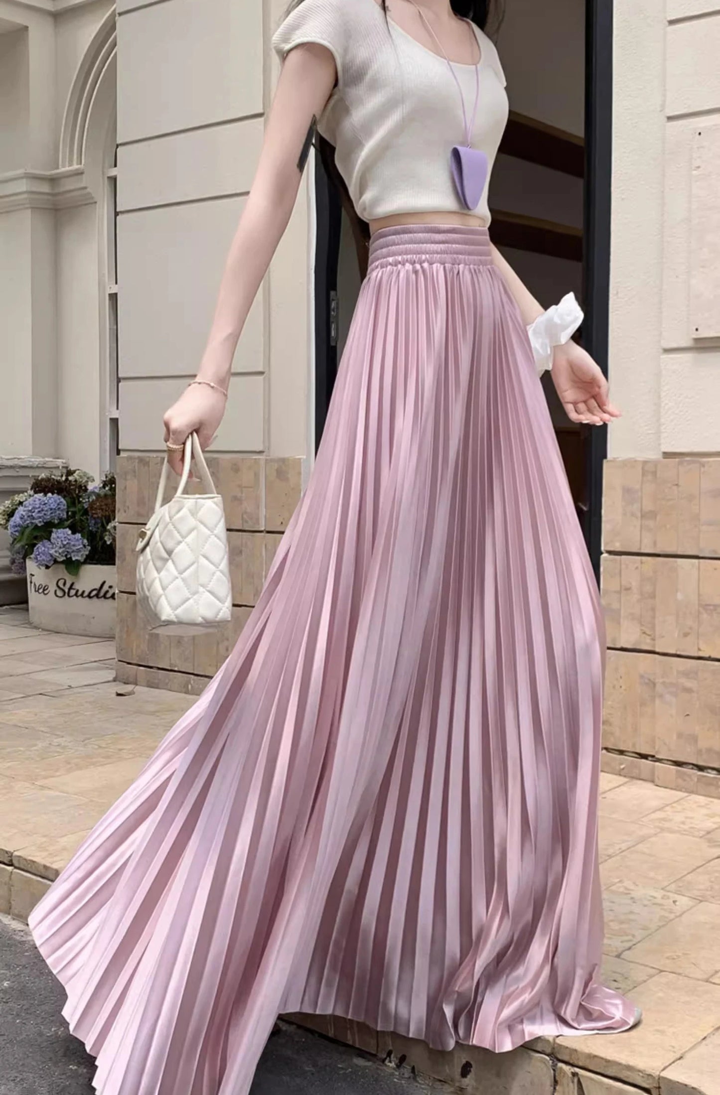 98cm Basics Maxi Pleated Skirt for Women New Korean Casual All-match Solid A Line High Waist Long Maxi Skirt Female