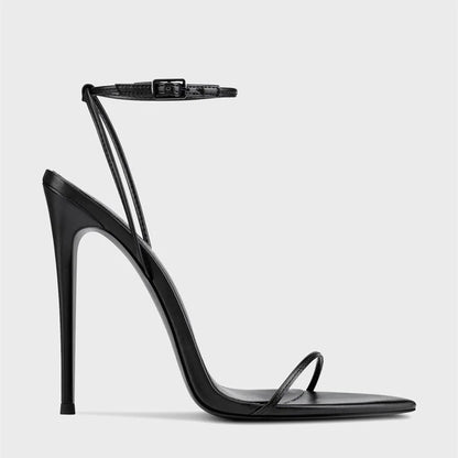New black flat sandals with slim heels and sexy temperament, pointed high-heeled sandals for women, worn in plus sizes 33-46