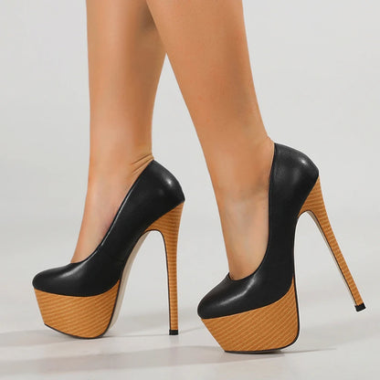 Liyke 2025 New Arrival Woodiness Platform Pumps Women Sexy Slingback Shallow Round Toe 16 CMSuper High Heels Shoes Zapatos Mujer